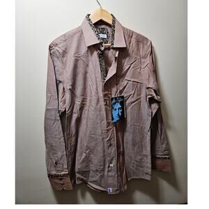 John Lennon Button Up Long Sleeve Shirt Flip Cuff Brown Animal Print